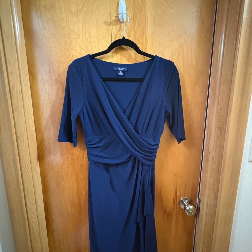 Chaps Navy Medium Sleeve Wrap Dress